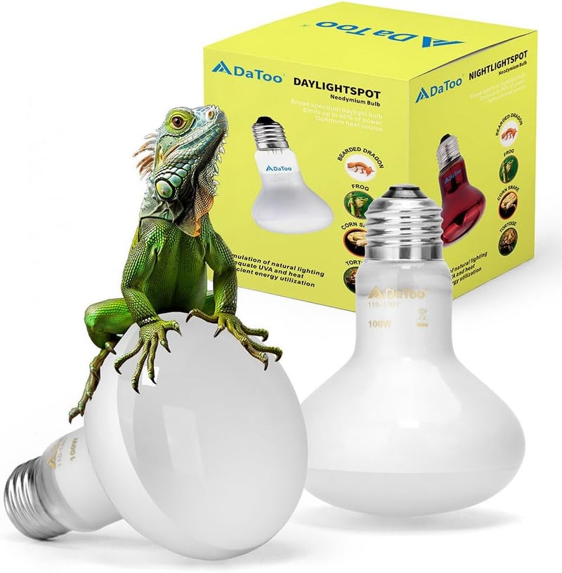 DATOO Reptile Heat Lamp 100W Amphibians Basking Light Bulb UVA Heat Lamp Bulbs Daylight Basking Spot Light for Lizards Bearded Dragon Turtles Snakes Chickens Pet Brooder (2 Pack) - Image 1